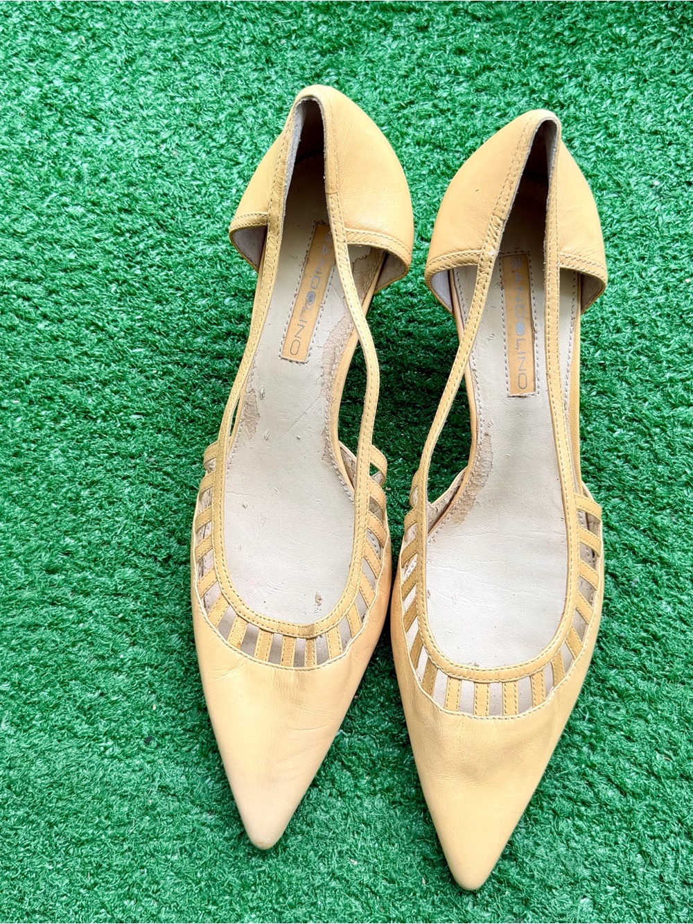 Bandolino Nude Tan Leather Pointed Toe D'Orsay Cutout Flats Women's US 10M